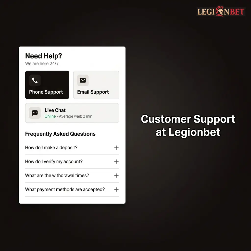 Legionbet customer support team available 24/7 via live chat and email for UK players