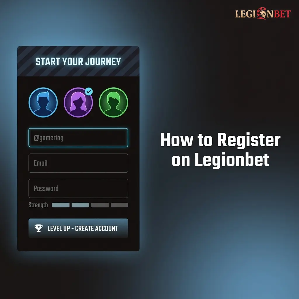 Step-by-step Legionbet registration guide showing sign-up form, email verification, and account activation process