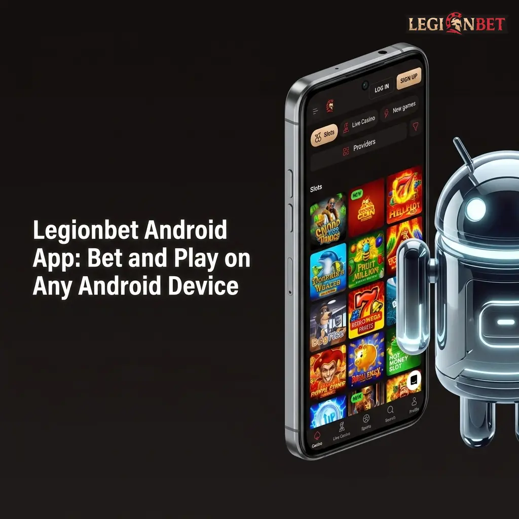 Legionbet Android app on a mobile device showing sports betting and casino games interface