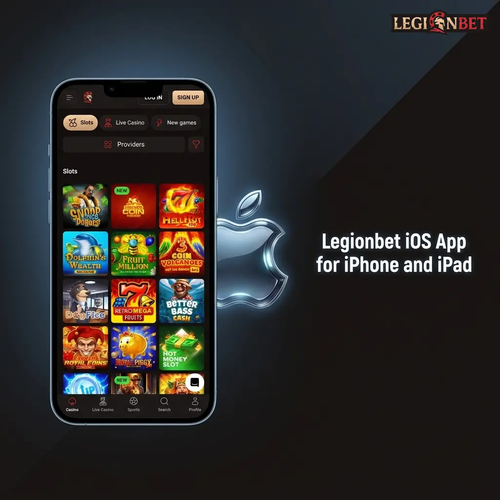 Legionbet iOS app for iPhone and iPad showing sports betting and casino features on mobile devices