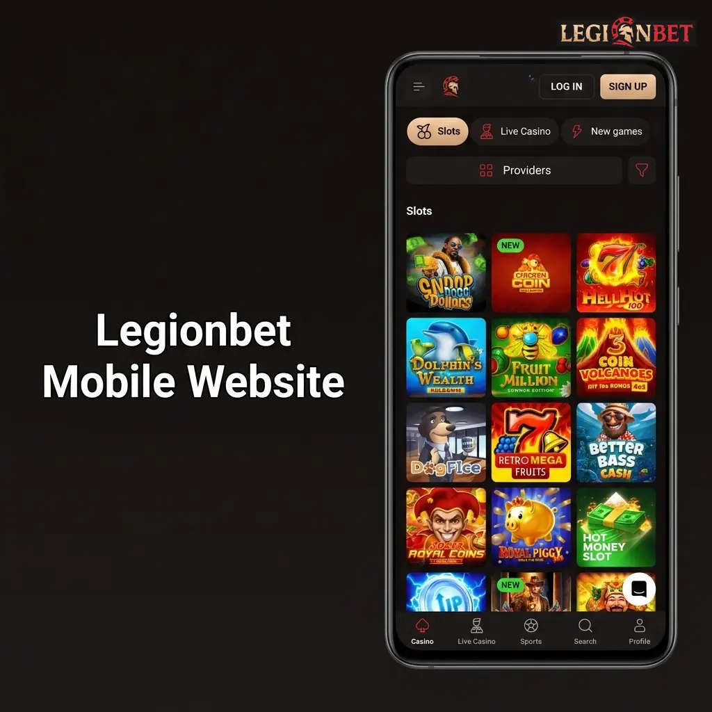 Legionbet mobile website interface showing responsive sportsbook and casino layout optimised for mobile browsers