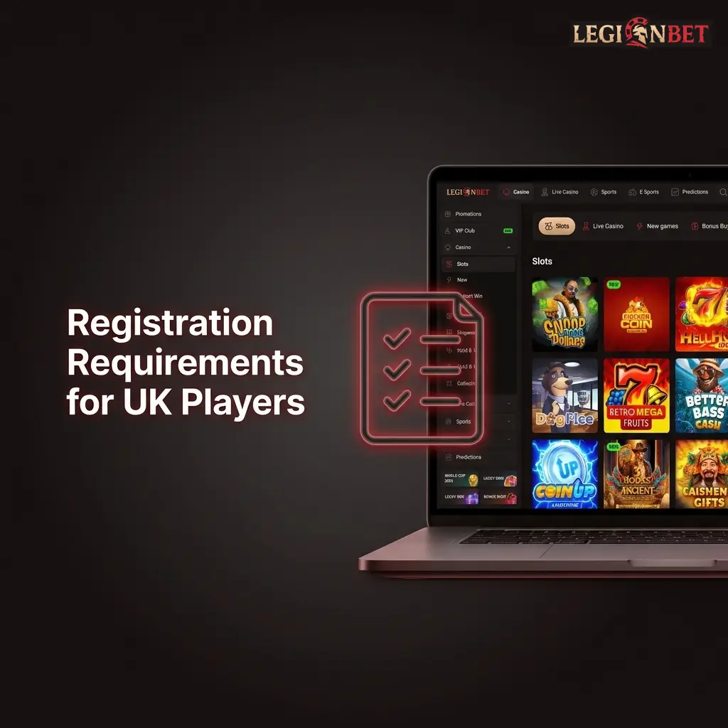 UK player registration requirements for Legionbet including age, residency, ID documents, and one account per person rules