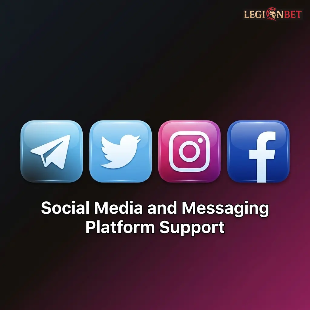 Legionbet social media and messaging support channels including Telegram, Facebook, Instagram, and Twitter/X